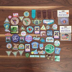 Girl Scout Patches Pins Mixed Large Lot of 62